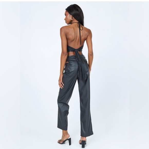 Princess Polly Desire Hip Cut Out Black Faux Leather Pants Size 4 Grunge Sexy - Picture 3 of 8